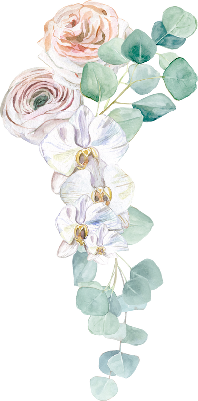 White watercolor flowers, eucalyptus bouquet